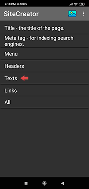 Set the page content texts.